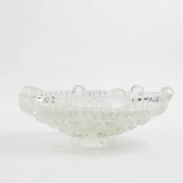 Anchor Hocking Candle Holder, Stars And Bars, Clear Vintage Pressed Glass