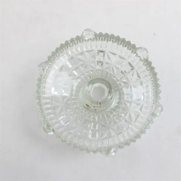Anchor Hocking Candle Holder, Stars And Bars, Clear Vintage Pressed Glass