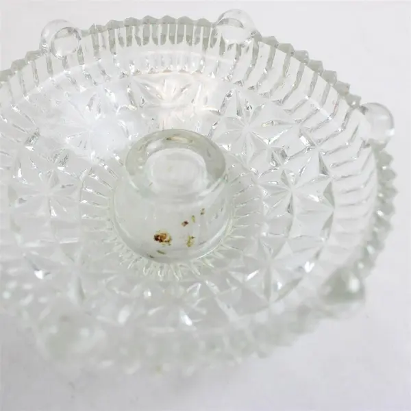 Anchor Hocking Candle Holder, Stars And Bars, Clear Vintage Pressed Glass