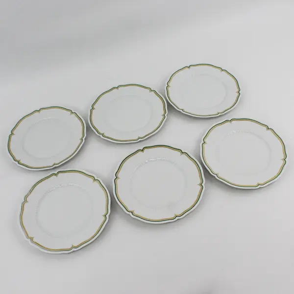 Set of 6 Vintage Haviland Limoges France Centelle Bread Plates Green Gold Trim