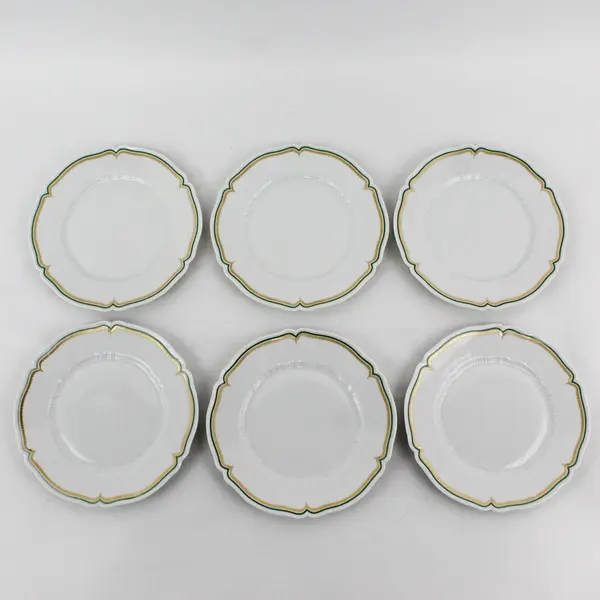 Set of 6 Vintage Haviland Limoges France Centelle Bread Plates Green Gold Trim