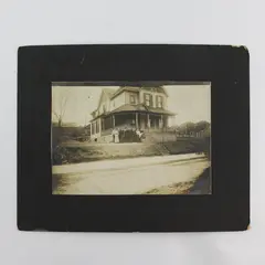 Antique Early 1900s Group Mounted Photo In Front Of Victorian Home Midwest