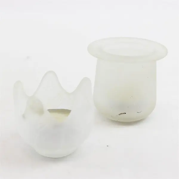Lot of 2 Frosted Glass Votive or Tealight Candle Holders W/Tea Lights