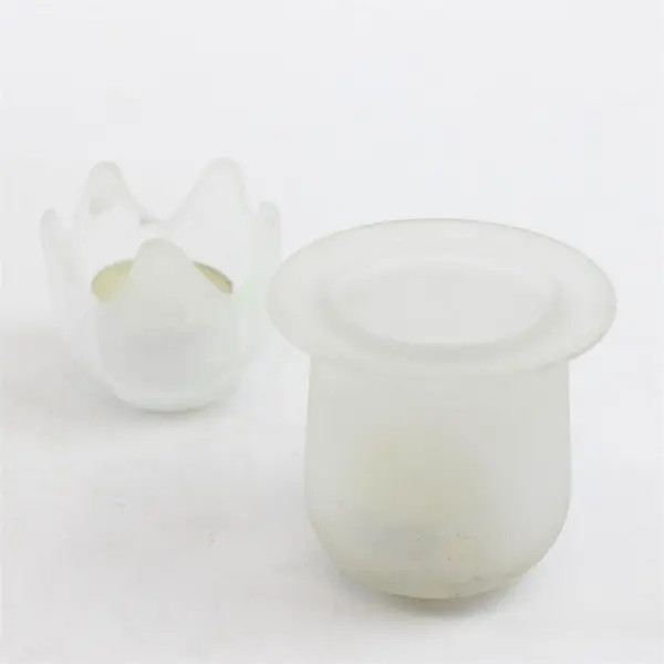 Lot of 2 Frosted Glass Votive or Tealight Candle Holders W/Tea Lights