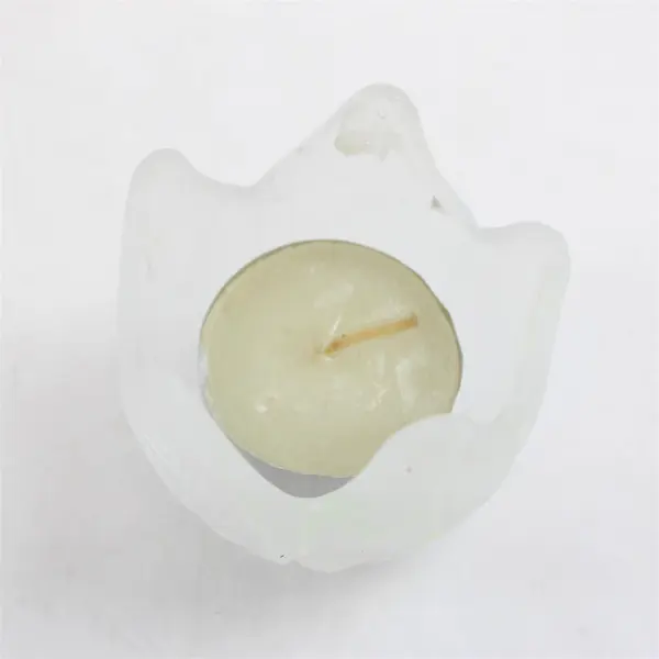 Lot of 2 Frosted Glass Votive or Tealight Candle Holders W/Tea Lights