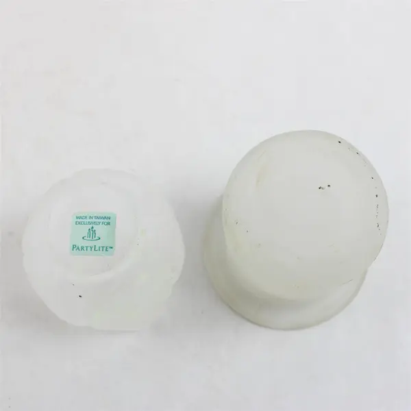 Lot of 2 Frosted Glass Votive or Tealight Candle Holders W/Tea Lights