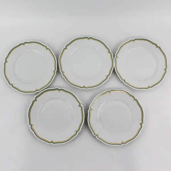 5 Vintage Haviland Limoges France Centelle Bread Plates 6.5" Green Gold Trim