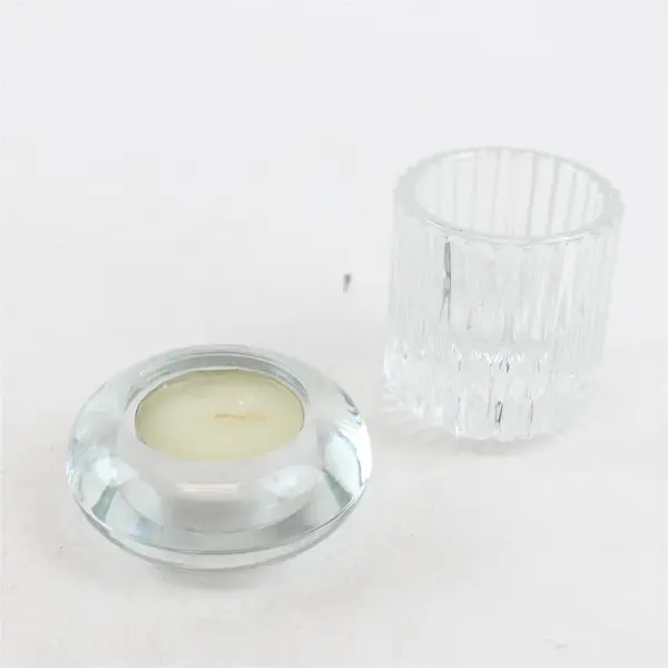 Lot of 2 Heavy Glass Candle Holders Tealight & Reversible Taper/Votive
