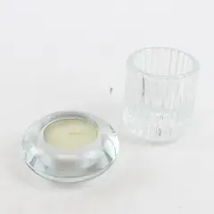 Lot of 2 Heavy Glass Candle Holders Tealight & Reversible Taper/Votive