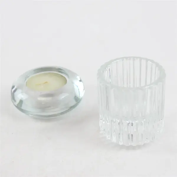 Lot of 2 Heavy Glass Candle Holders Tealight & Reversible Taper/Votive