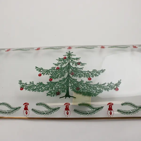 Set of 2 Vintage Crystal Halber-Glass Serving Trays Gold Trim Painted Holiday