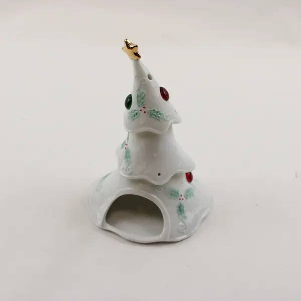 White Ceramic Christmas Tree Votive Candle Holder 7.5in Holiday New