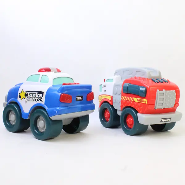 Lot of 2 Hasbro 2014 TONKA Fire Truck & Police Car Toys -Tested & Works