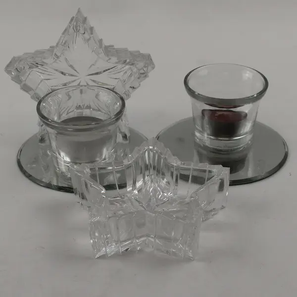 Set of 2 Clear Glass Tealight Holders with Mirrored Bases - Wedding