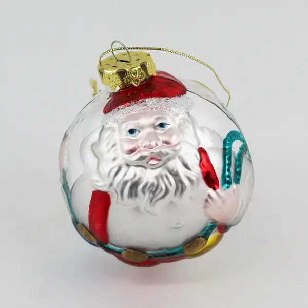 Department 56 Glass "Santa" Ball Ornament Hand Painted  3.75" Tall Very Good