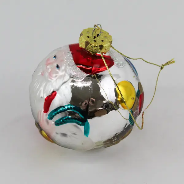 Department 56 Glass "Santa" Ball Ornament Hand Painted  3.75" Tall Very Good