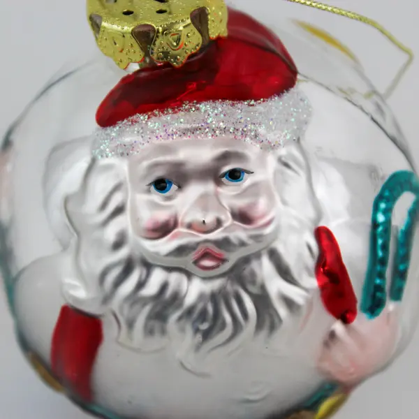 Department 56 Glass "Santa" Ball Ornament Hand Painted  3.75" Tall Very Good