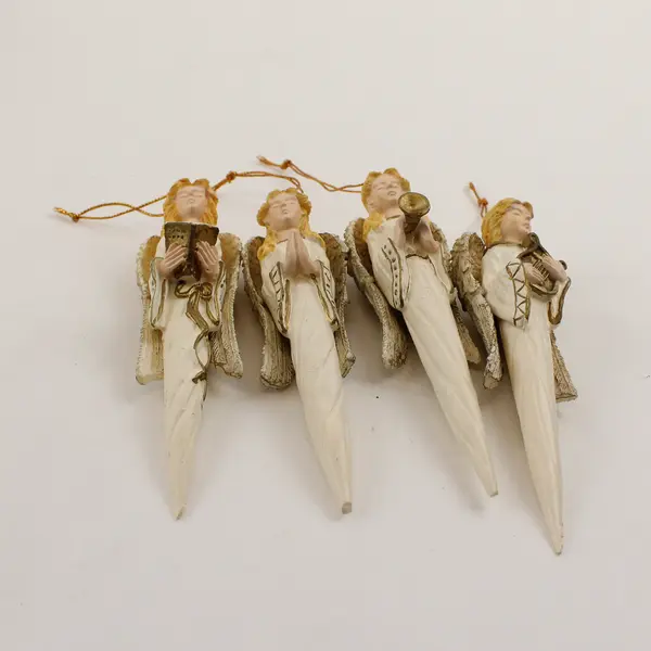 Vintage Set of 4 Angel Icicle Ornaments - Harp Choir Band Winged
