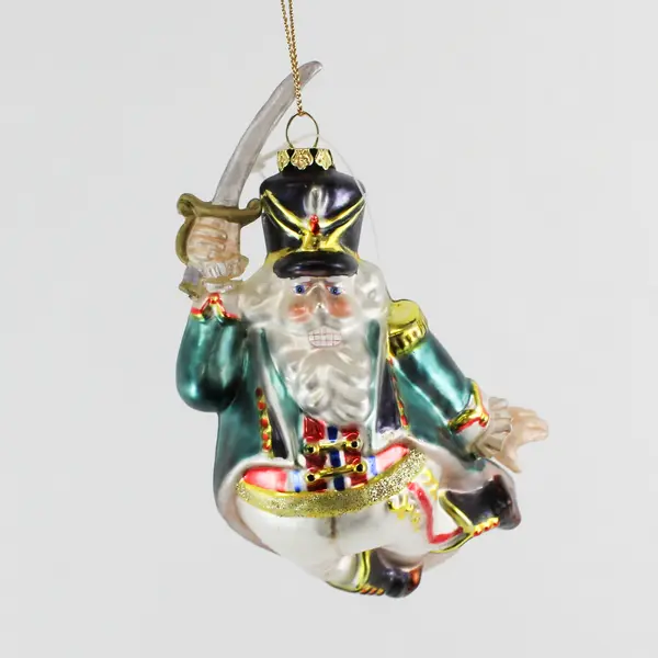 Designers Studio Hand Crafted Flying Santa Glass Ornament 3.75" Broken Piece 