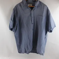 Solitude Men's L Blue Palm Linen/Cotton Blend Short Sleeve Button Down Shirt