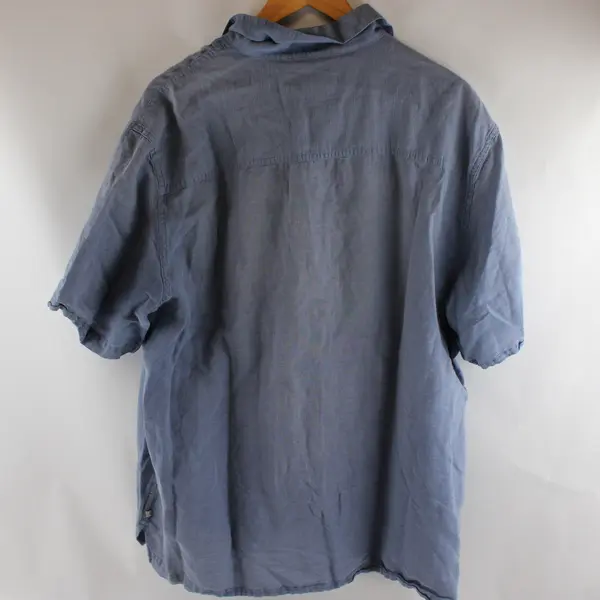 Solitude Men's L Blue Palm Linen/Cotton Blend Short Sleeve Button Down Shirt
