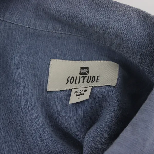 Solitude Men's L Blue Palm Linen/Cotton Blend Short Sleeve Button Down Shirt
