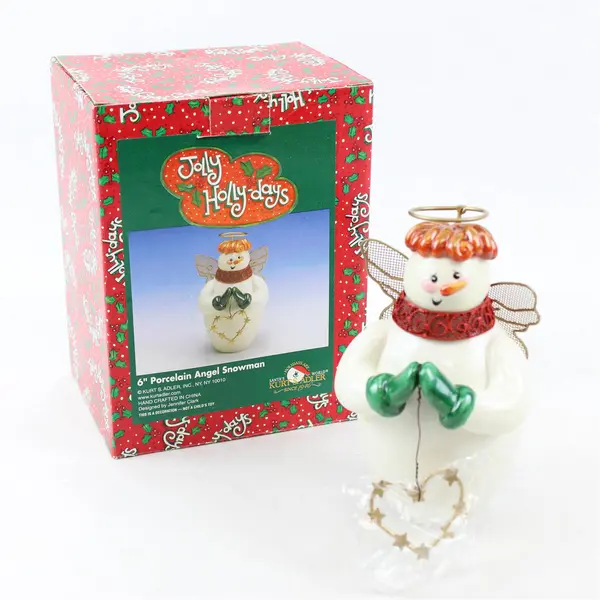 Kurt S Adler 6" Porcelain Angel Snowman Ornament "Jolly Holly-Days" Christmas