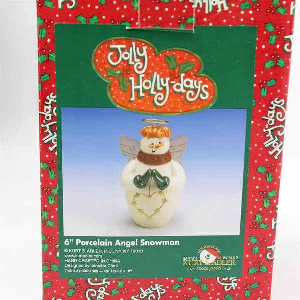 Kurt S Adler 6" Porcelain Angel Snowman Ornament "Jolly Holly-Days" Christmas