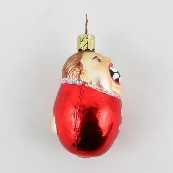 VTG Mouth-Blown Glass Hand-Painted Ornament Baby Holding Soccer Ball in Mouth 3"