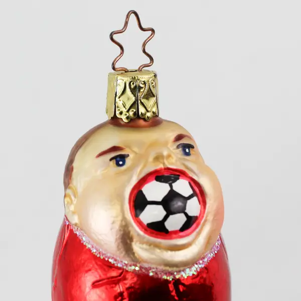 VTG Mouth-Blown Glass Hand-Painted Ornament Baby Holding Soccer Ball in Mouth 3"
