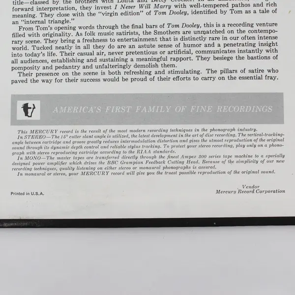 The Songs and Comedy of the Smothers Brothers, 12" Vinyl Record 