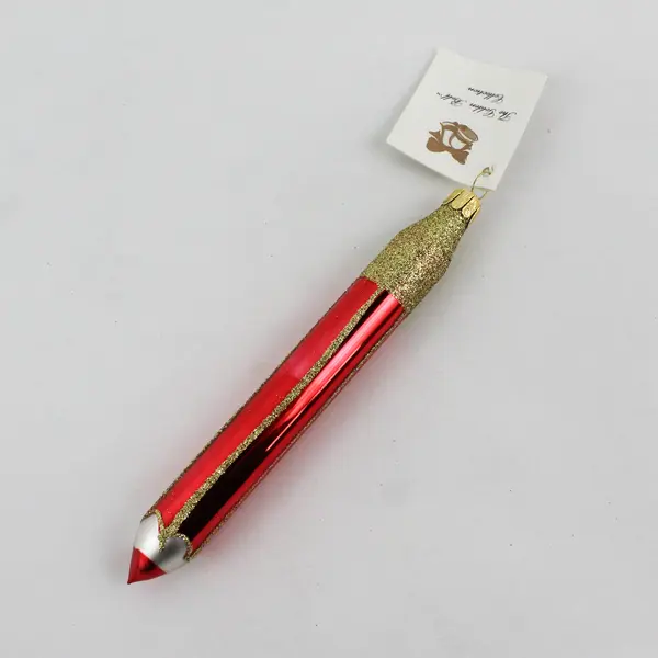 Golden Bell Collection Mouth-Blown 6" Tall Red Pencil Shaped Glass Ornament VG