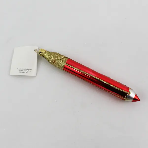 Golden Bell Collection Mouth-Blown 6" Tall Red Pencil Shaped Glass Ornament VG