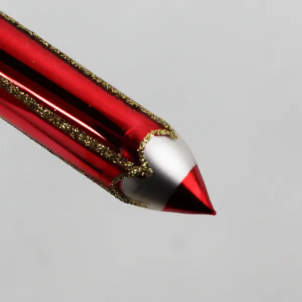 Golden Bell Collection Mouth-Blown 6" Tall Red Pencil Shaped Glass Ornament VG