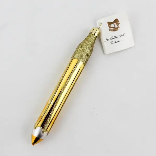 Golden Ball Collection Mouth-Blown 6" Tall Gold Pencil Shaped Glass Ornament VG