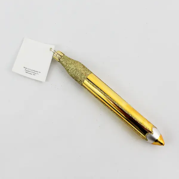 Golden Ball Collection Mouth-Blown 6" Tall Gold Pencil Shaped Glass Ornament VG