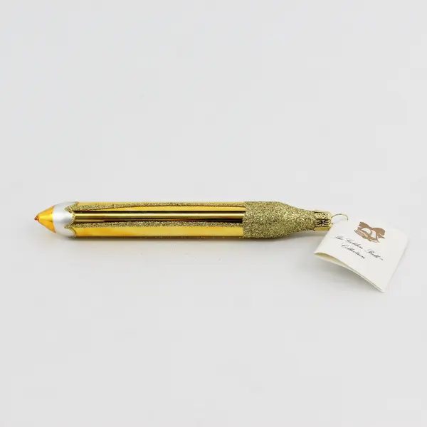 Golden Ball Collection Mouth-Blown 6" Tall Gold Pencil Shaped Glass Ornament VG