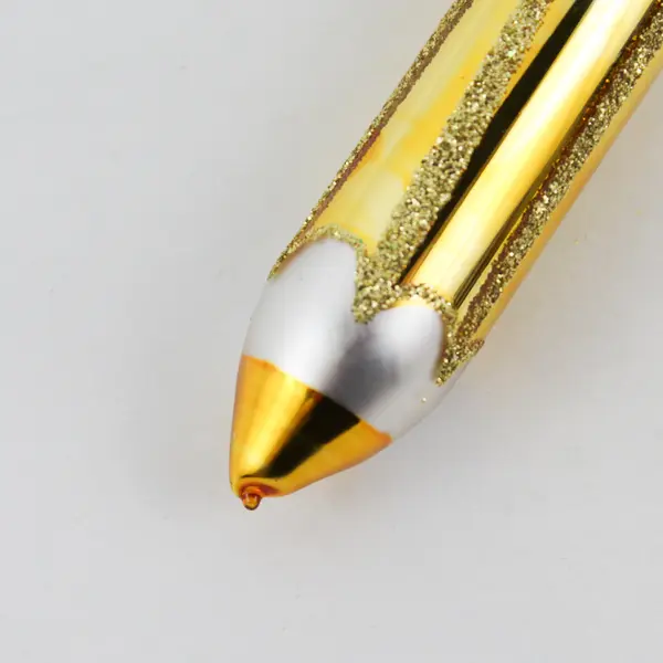 Golden Ball Collection Mouth-Blown 6" Tall Gold Pencil Shaped Glass Ornament VG