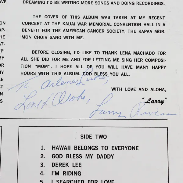 LARRY RIVERA Hawaii Belongs to Everyone 12" Vinyl Record