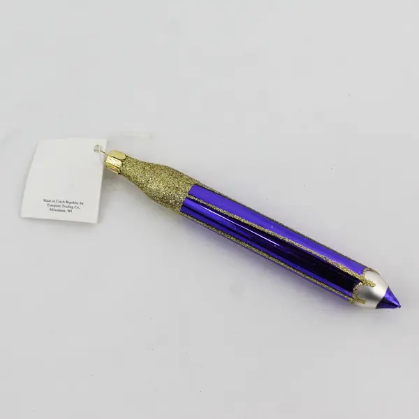 Golden Bell Collection Mouth-Blown 6" Purple Pencil Shaped Glass Ornament VG