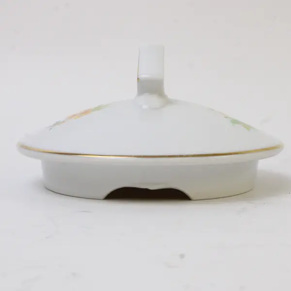 Unbranded Czechoslovakian White W/ Yellow Floral Ceramic Tea Pot Gold Trim 6"