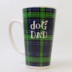 MSRF Inc Design Studio "Dog Dad" Blue/Green Gingham Ceramic Coffee Mug 6.25"