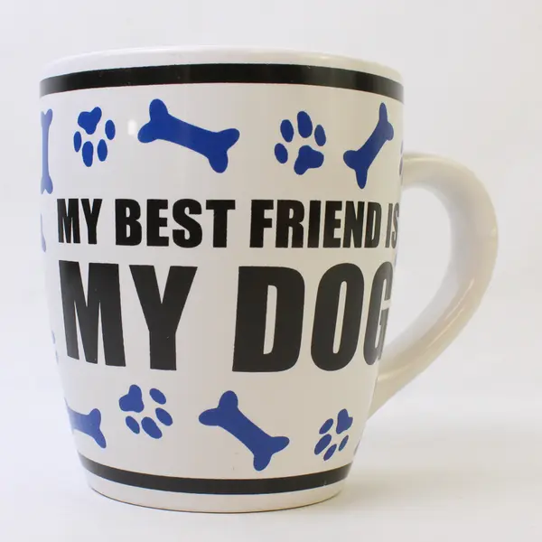DEI "My Best Friend Is My Dog" Blue On White Large Ceramic Coffee Mug 5.25"