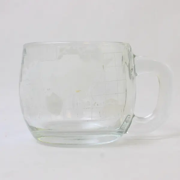 Vintage Nestle Nescafe Etched Clear Glass Globe Mug With Handle 3.25" Tall