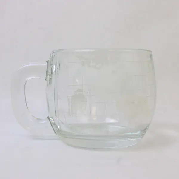 Vintage Nestle Nescafe Etched Clear Glass Globe Mug With Handle 3.25" Tall