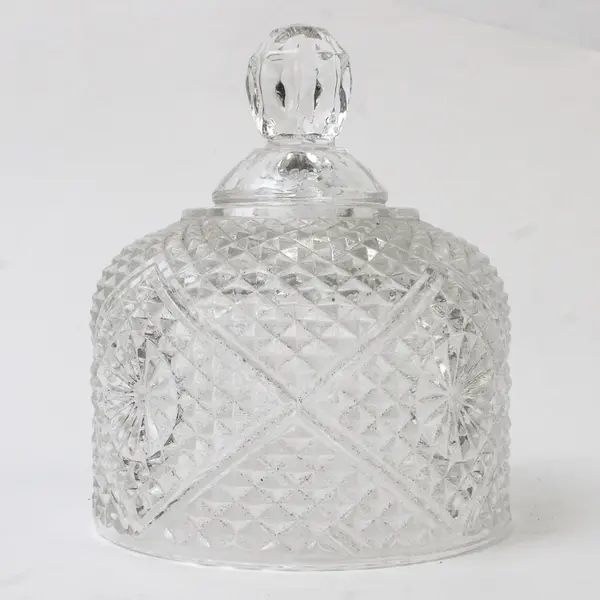 Avon Diamond Point & Daisy Clear Pressed Glass Butter Dish Cloche Lid No Bottom