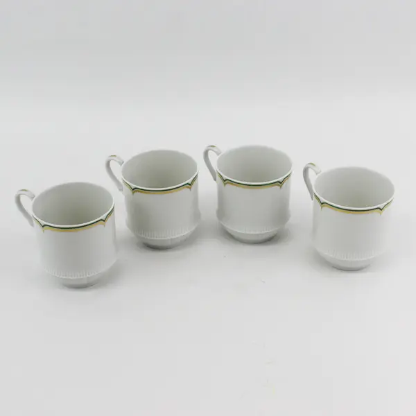 Set of 4 Haviland Limoges Centelle Coffee Cups White Green And Gold Bands