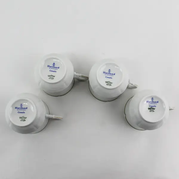 Set of 4 Haviland Limoges Centelle Coffee Cups White Green And Gold Bands