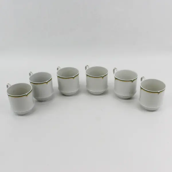 Set of 6 Haviland Limoges Centelle Coffee Cups White Green And Gold Bands