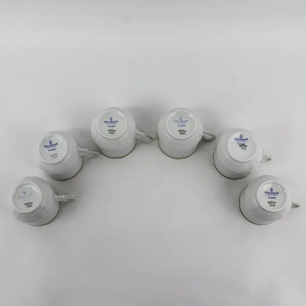 Set of 6 Haviland Limoges Centelle Coffee Cups White Green And Gold Bands